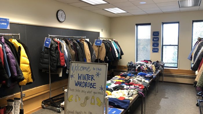 A room full of winter clothes