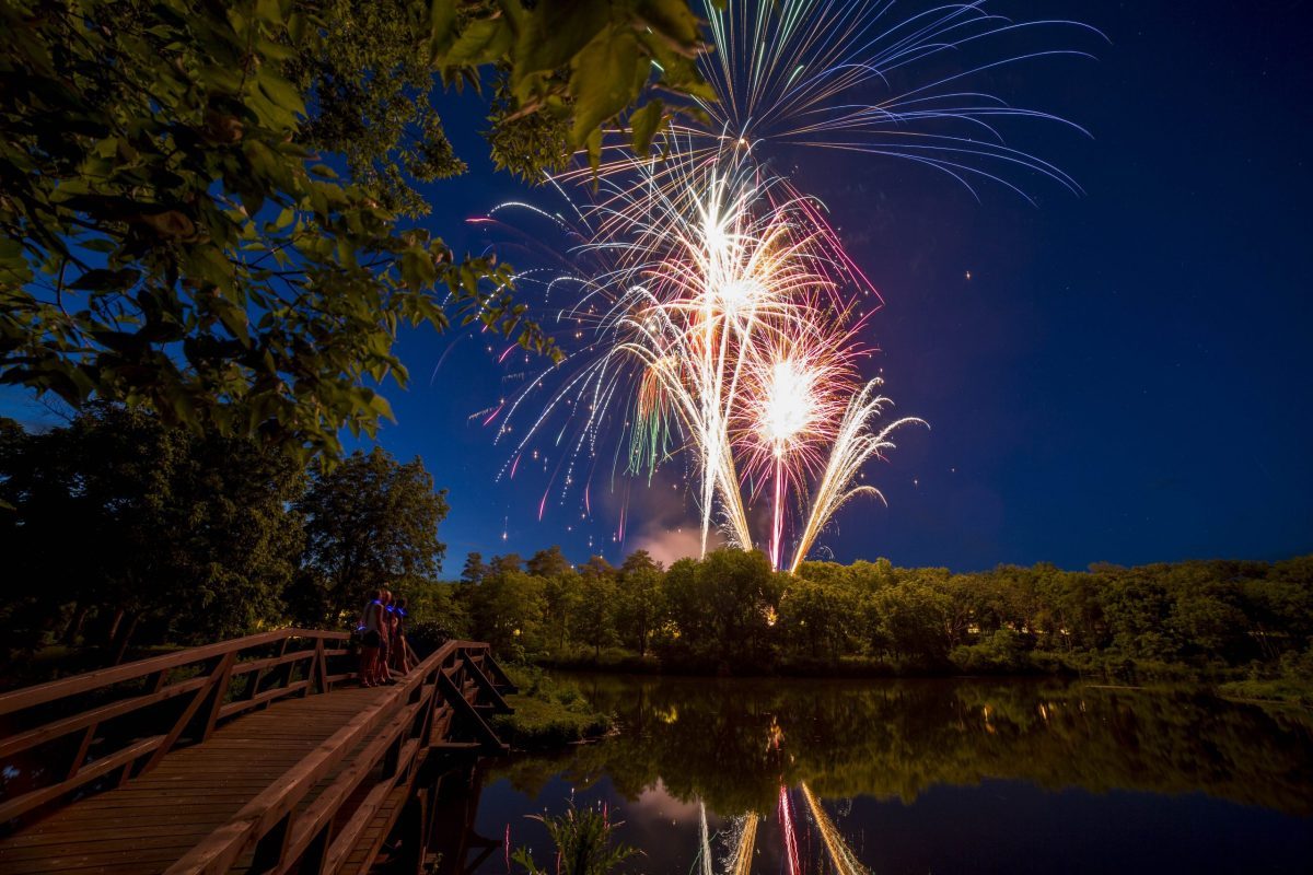 Fire works bursting over Lyman lakes