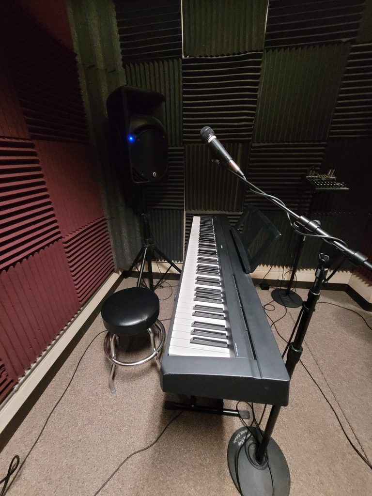 Keyboard and microphone in the Goodhue Band Room.