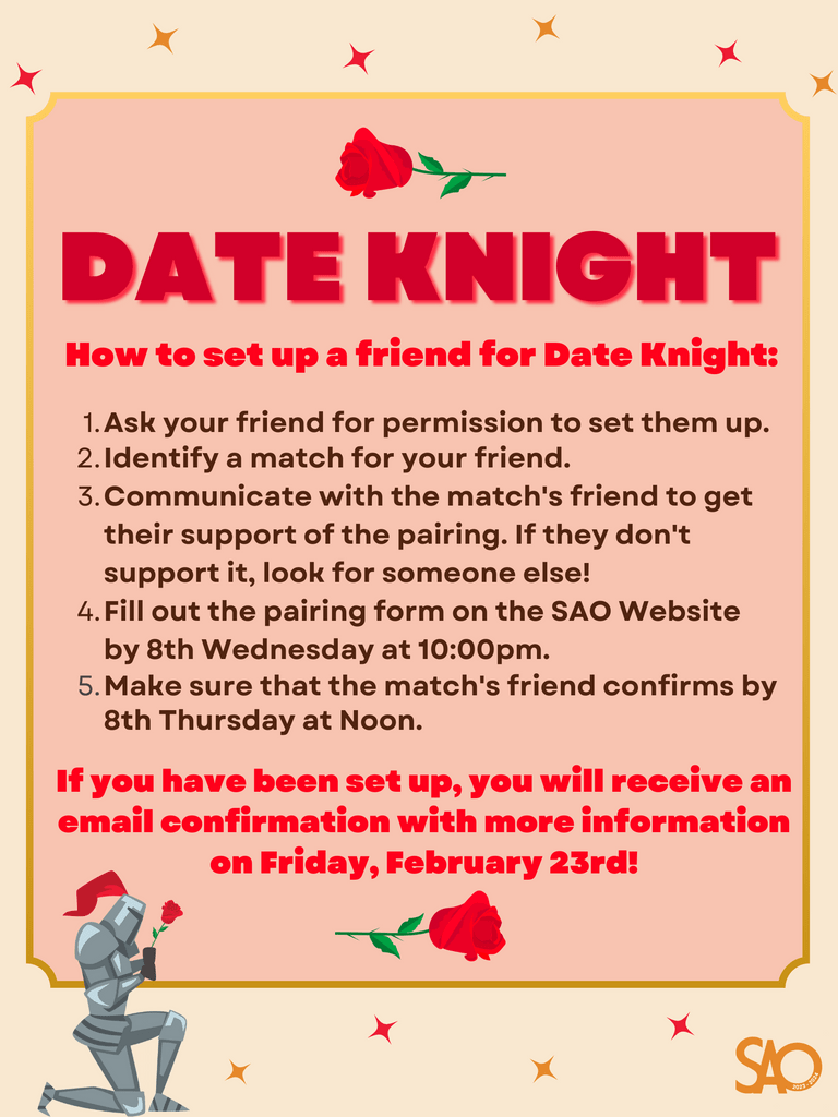 Poster with instructions about how to nominate and individual for a date during the Date Knight event.