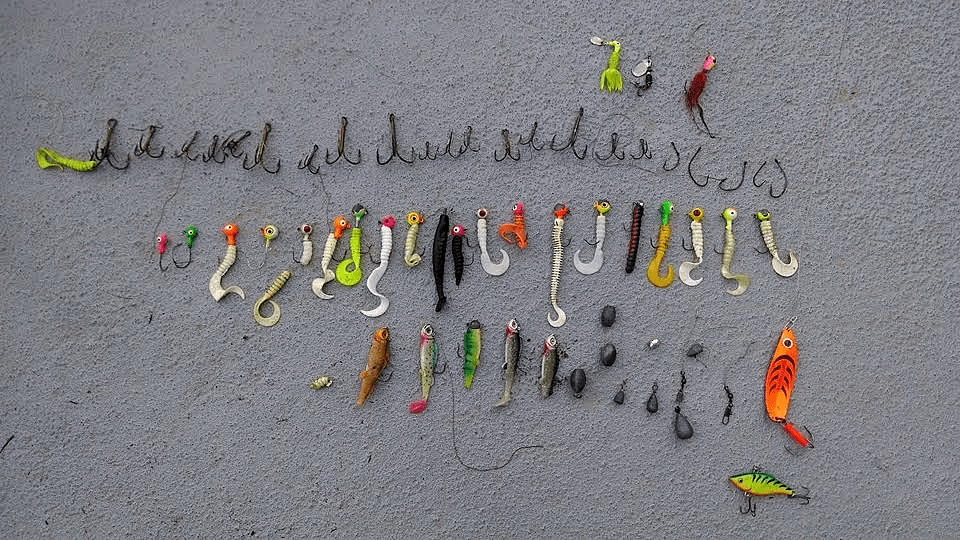A collection of fishing tackle found along the Cannon River.