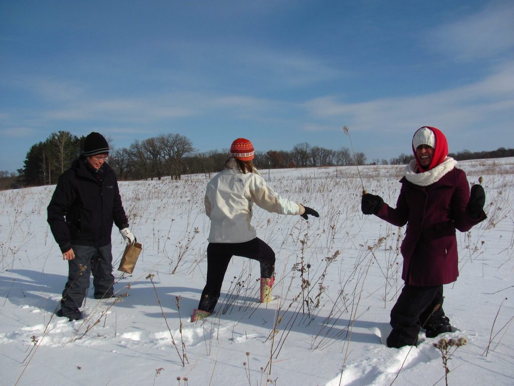 Intro Bio students in the Arb during winter term.