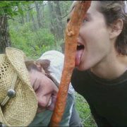 Chelsea Clifford '10 and Callie Millington '12 with slime mold.