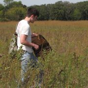 Arb Crew gathering seeds in the prairie.