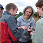 Student naturalists learning about wild indigo weevils from Karen Oberhauser.