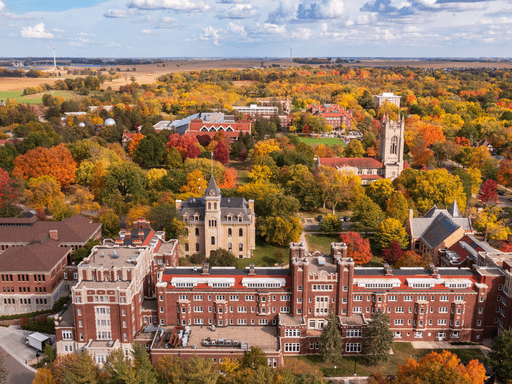 aerial view of campus in the fall