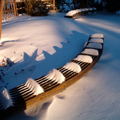 Japanese Garden Benches in Snow