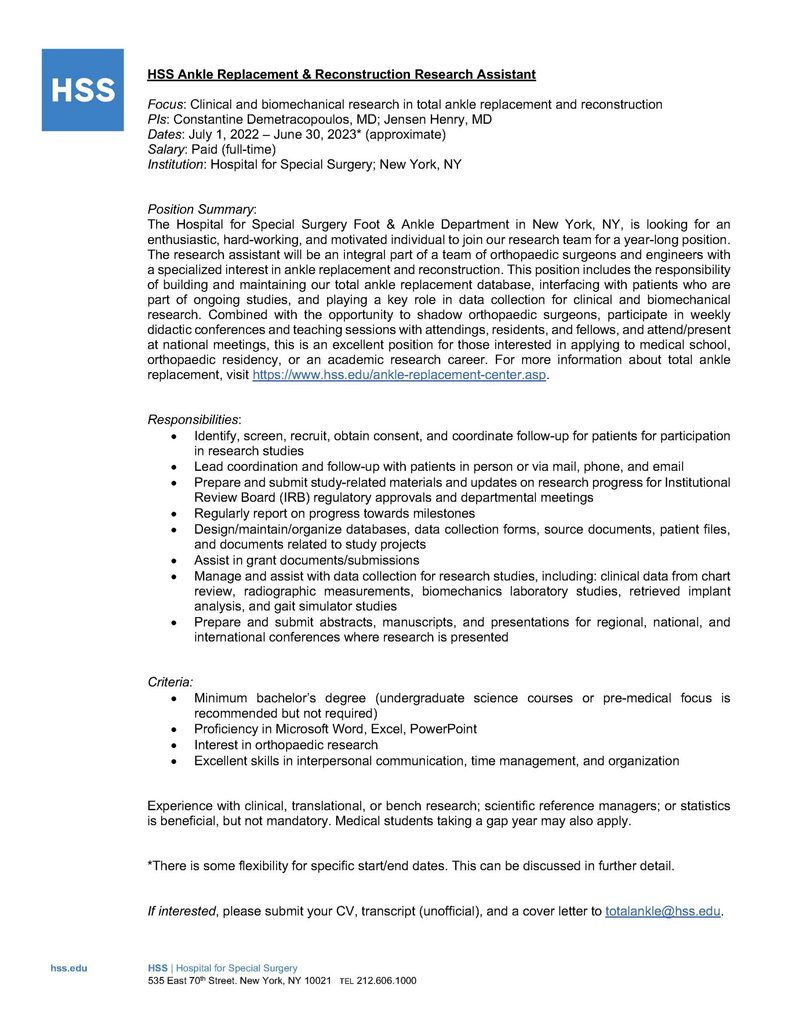 a flyer describing the details of the research position
