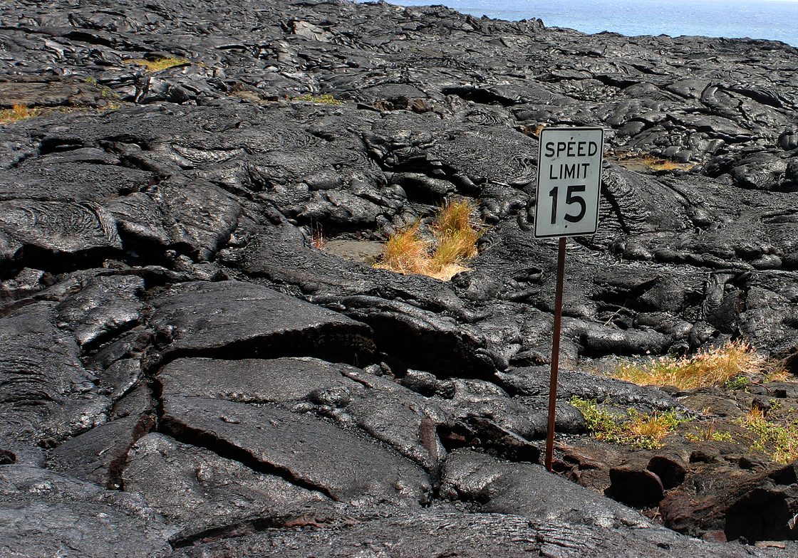 The road was covered by lava flow at the Big Island of Hawaii.