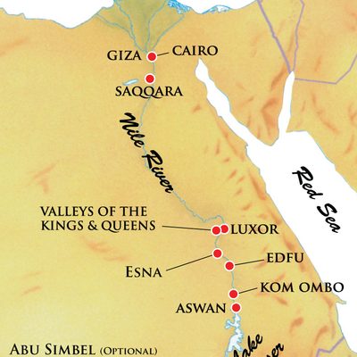 Map for Ancient Egypt & the River Nile land and riverboat trip.