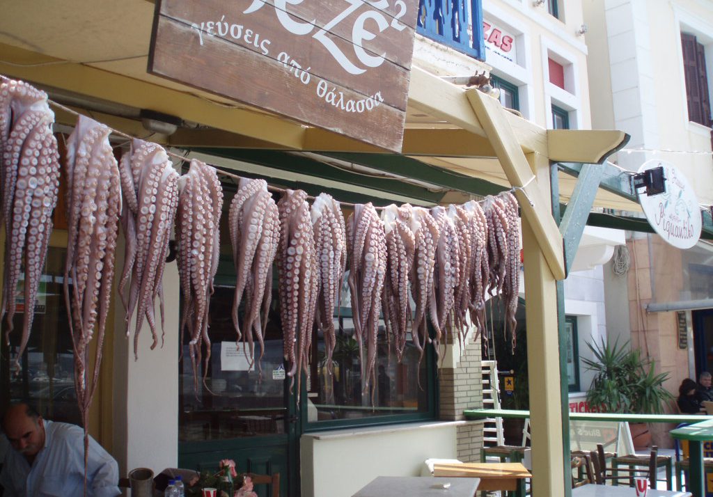 A seafood restaurant in Naxos, Greece.