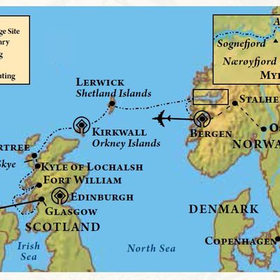 Map of itinerary for Scottish Isles & Norwegian Fjords
