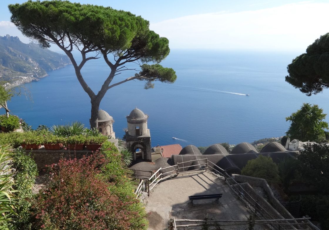 The Villa Rufolo with its gardens overlooking the sea on the Amalfi Coast.
