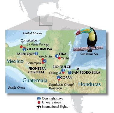 Alumni Adventure, Maya Jungle Itinerary Map