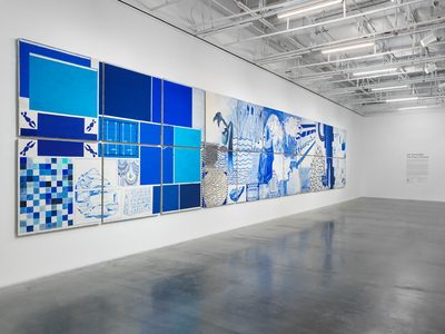 blue prints on white wall