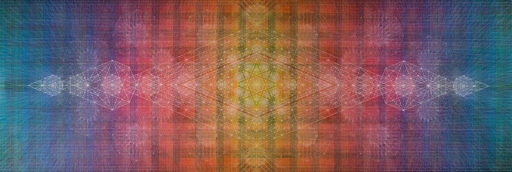 Geometric shapes upon a spectrum of color panels