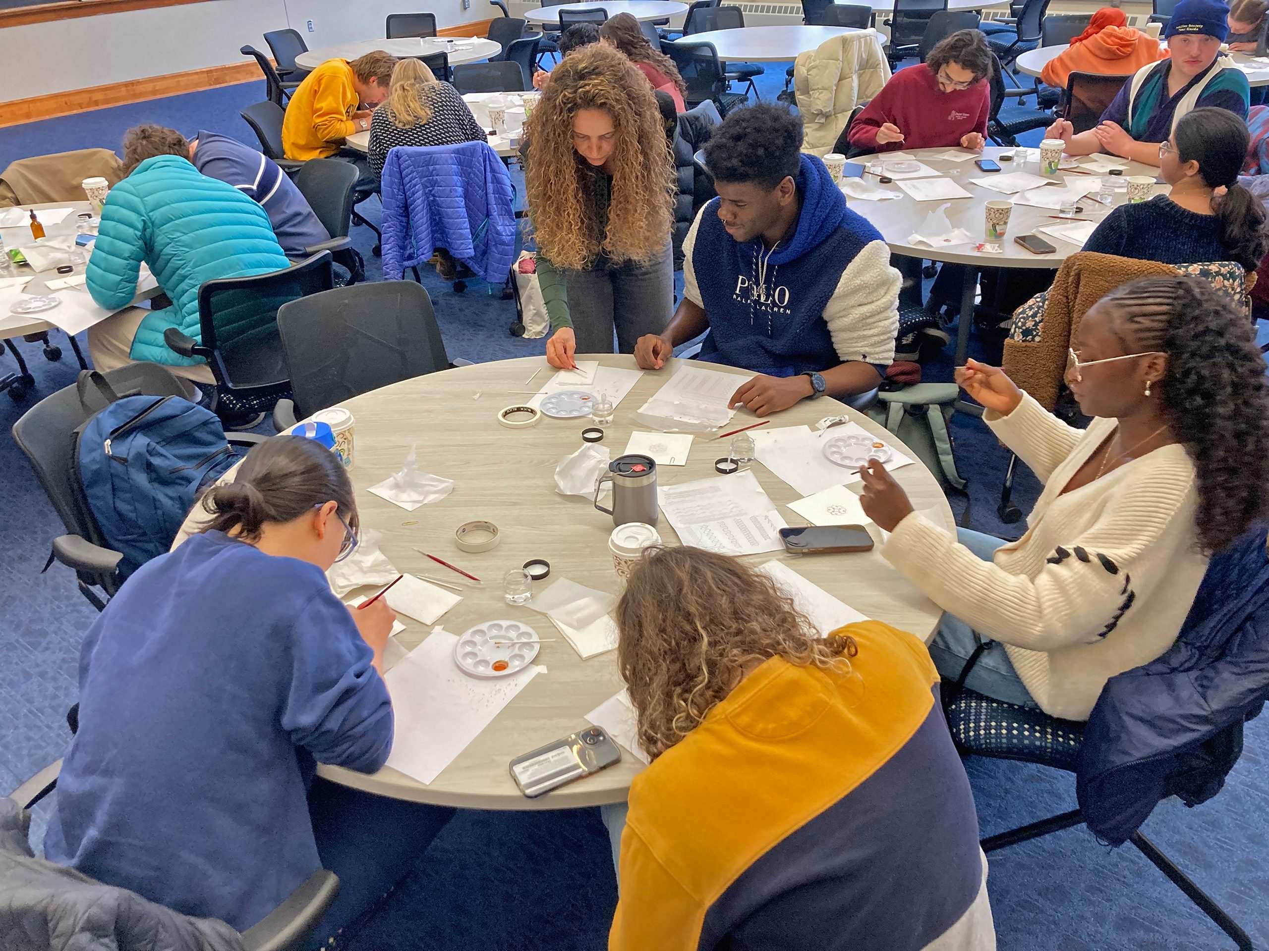 students around table