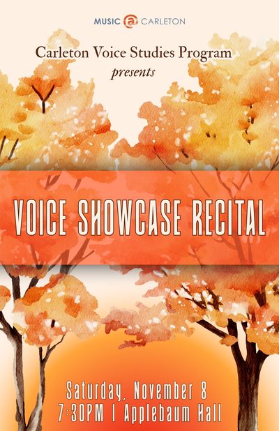 Voice Showcase Recital Poster. Imagery includes fall leaves
