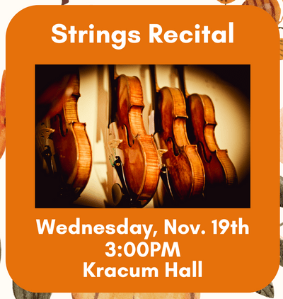 Strings Recital Poster. Imagery includes violin.