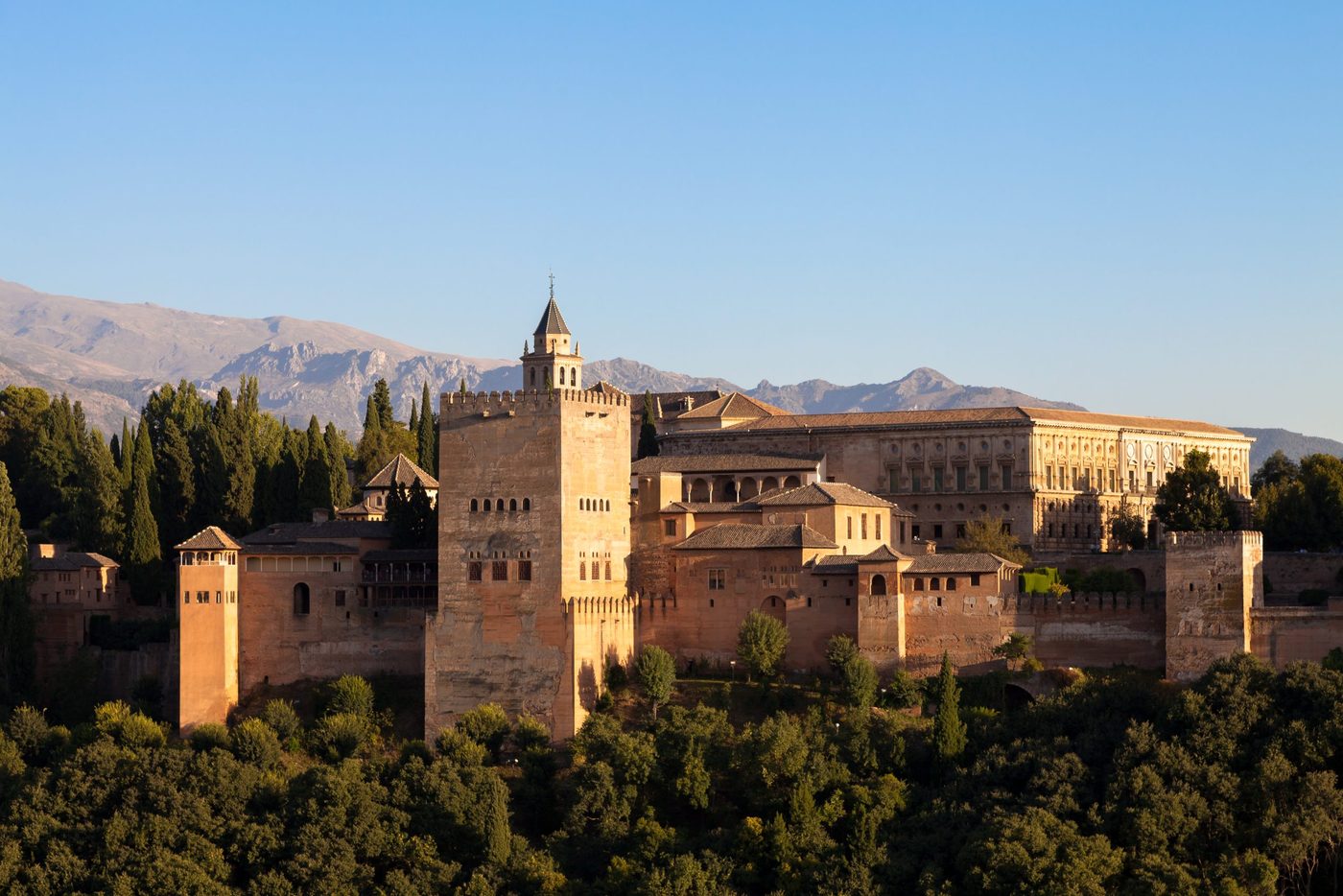 historic building on hillside (Alhambra in Granada)