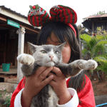 child holding a cat