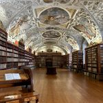 Strahov Library in Prague with an ornate painted ceiling