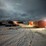 Greenland camp base in snow