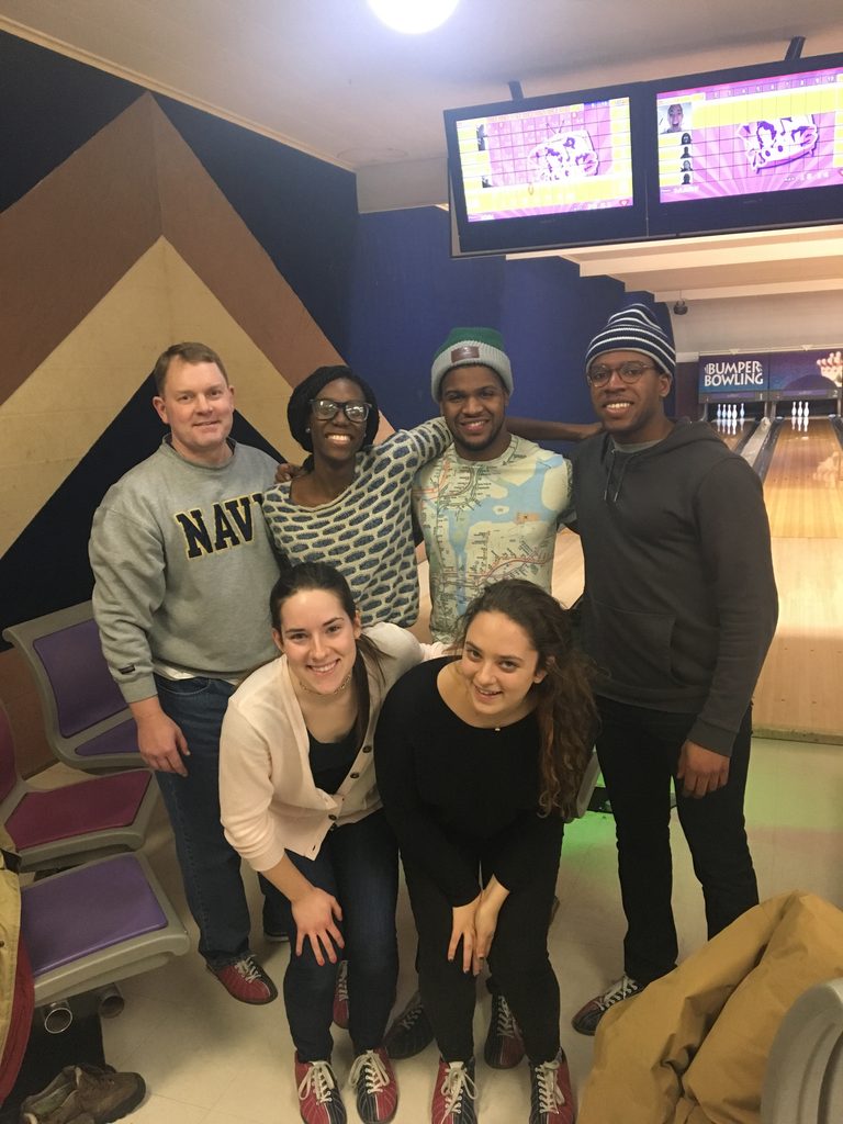 students at a bowling alley