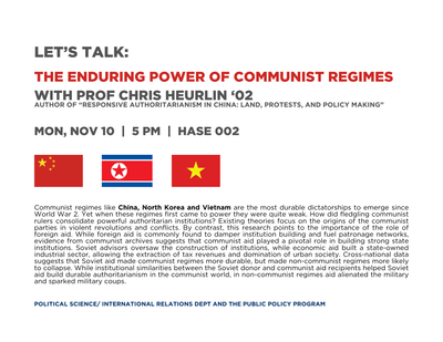 Join us for Let's Talk: The Enduring Power of Communit Regimes with Visiting Professor Chris Heurlin '02, author of 