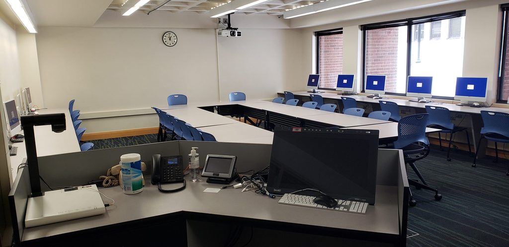 empty classroom and computer lab
