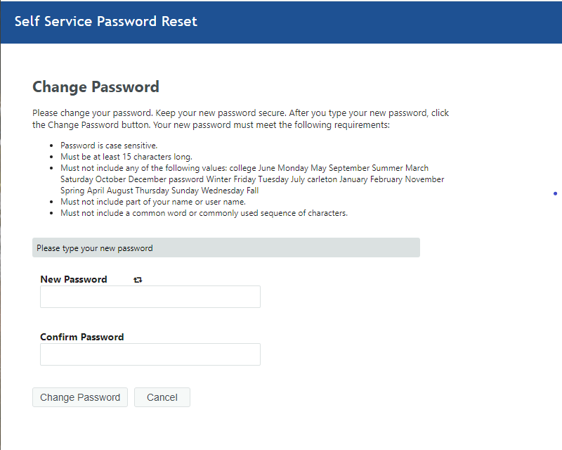 Change Password screen 3