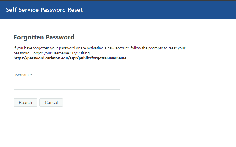 Forgotten Password screen 1
