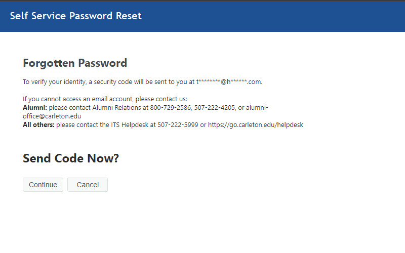 Forgotten Password screen 2 option 1