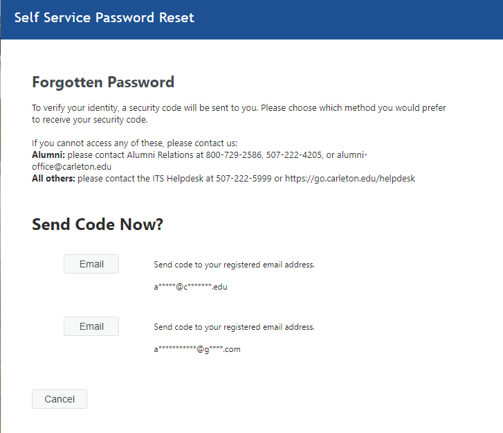 Forgotten Password screen 2 option 2
