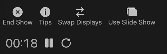 menu in top left corner of speaker notes screen in PowerPoint, including the Swap Displays option