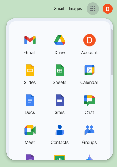 Google Apps Menu with Google Software Icons