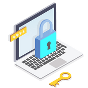 Laptop with lock and key icons