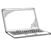 Hand drawn image of laptop. Image is black and white, as if drawn with a sharp pencil.