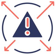 Exclamation point in triangle with arrows