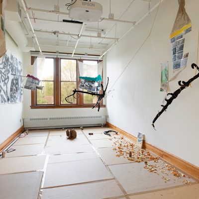 Art installation: abstact works on walls and floor
