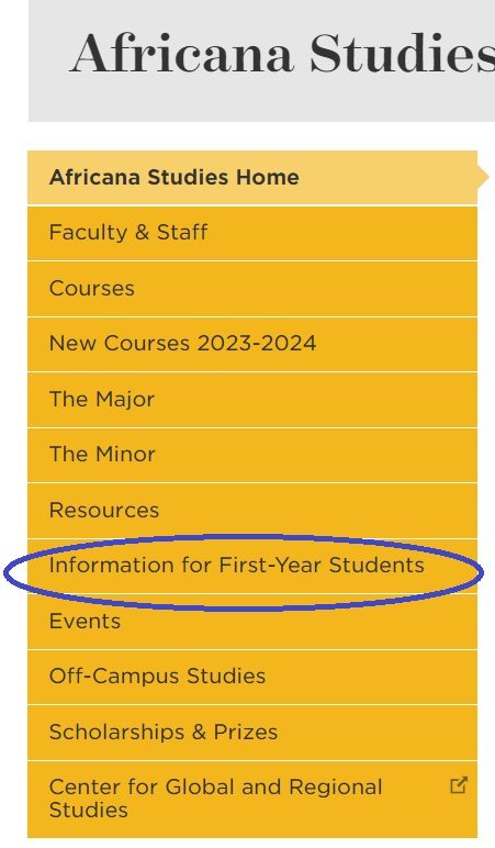 Menu bar showing "Information for First-Year Students"