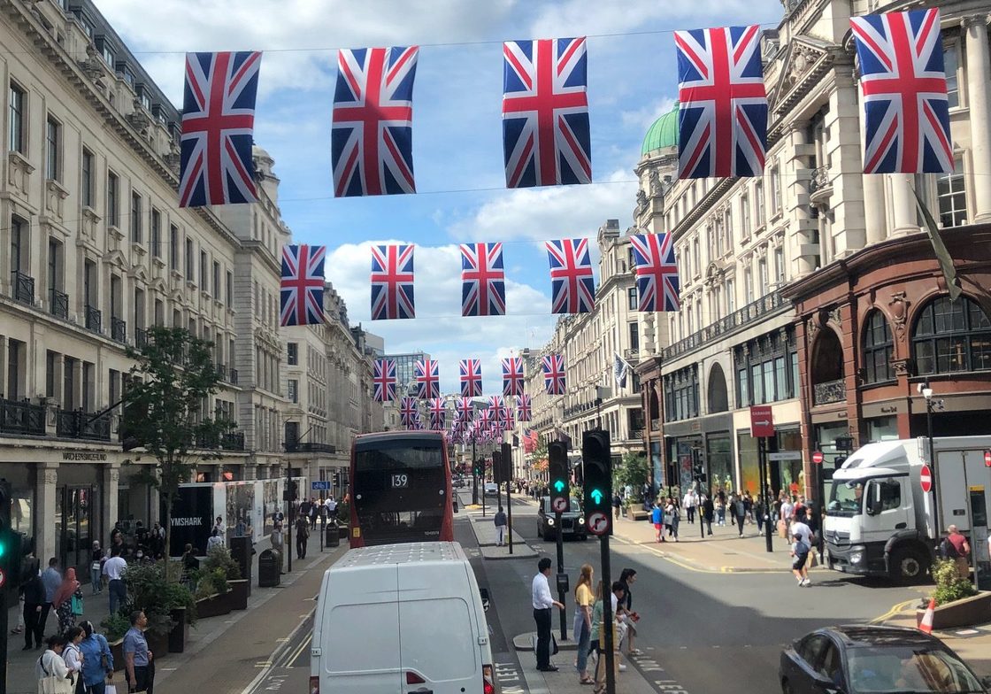 English street with flags