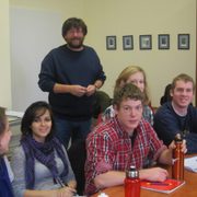 Dr. Weiss and Carleton students pose at the General Teaching Hospital of Prague.