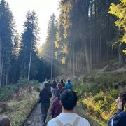 Our group walking through the woods between political prisoner labor camps