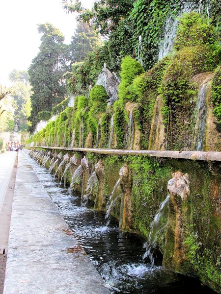 A breathtaking fountain at the Villa d’Este in Tivoli in a sprawling Renaissance villa.
