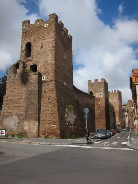 Fortifications along a portion of the Aurelian Wall at the Porta Tiburtina.