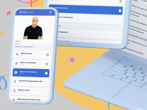 illustration of a mobile phone and laptop displaying the big interview dashboard