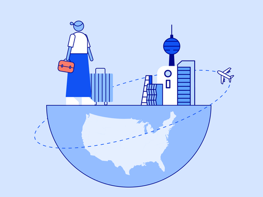Illustration of a woman standing on the top half of a globe