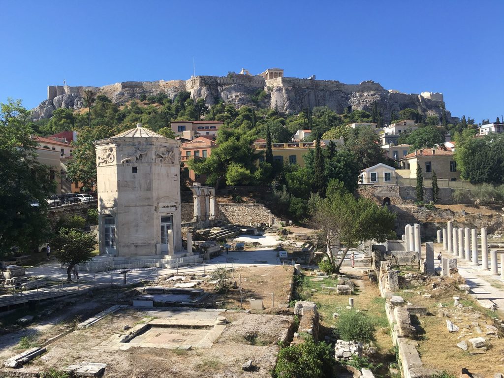 Ancient ruins in greece in a twon