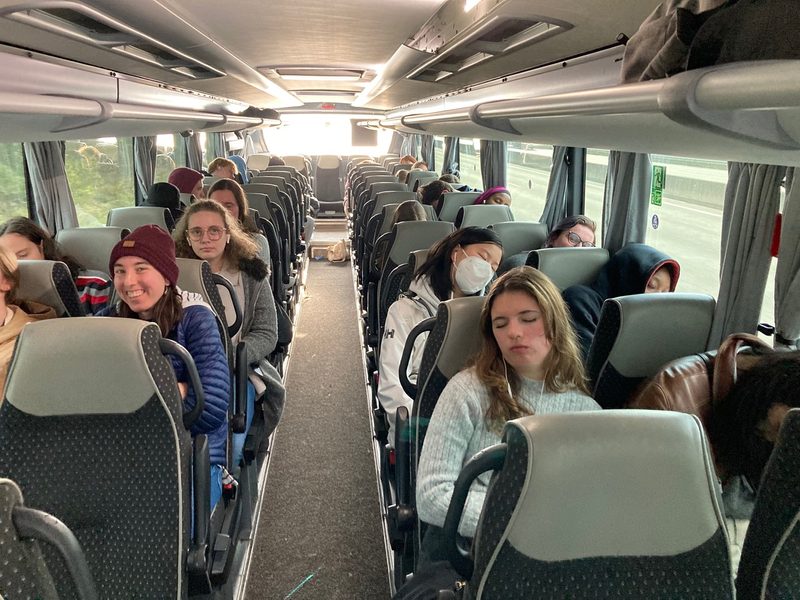 students traveling on a bus in france